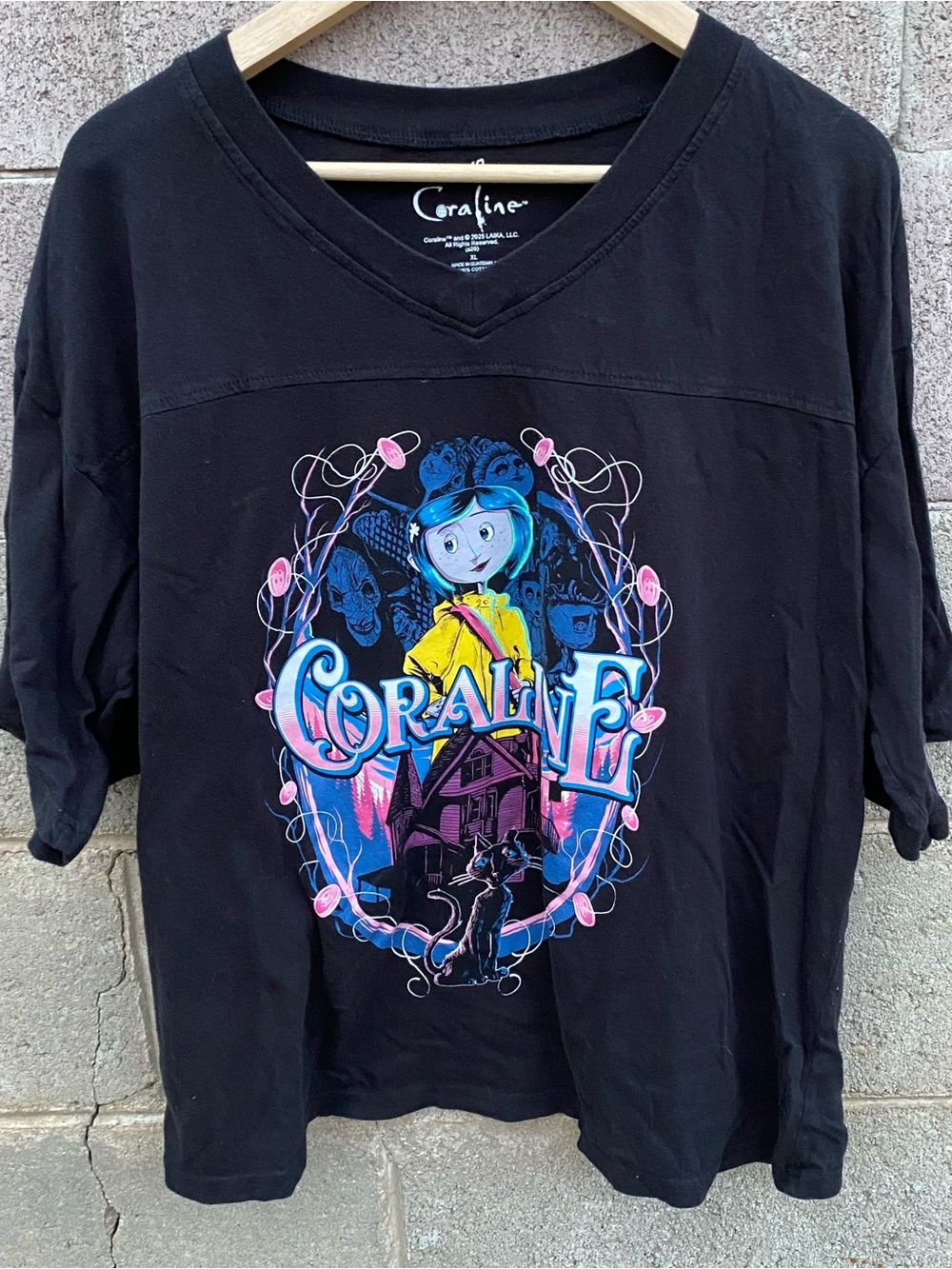Coraline Movie Graphic T-Shirt Womens XL Black Laika Studios Animation